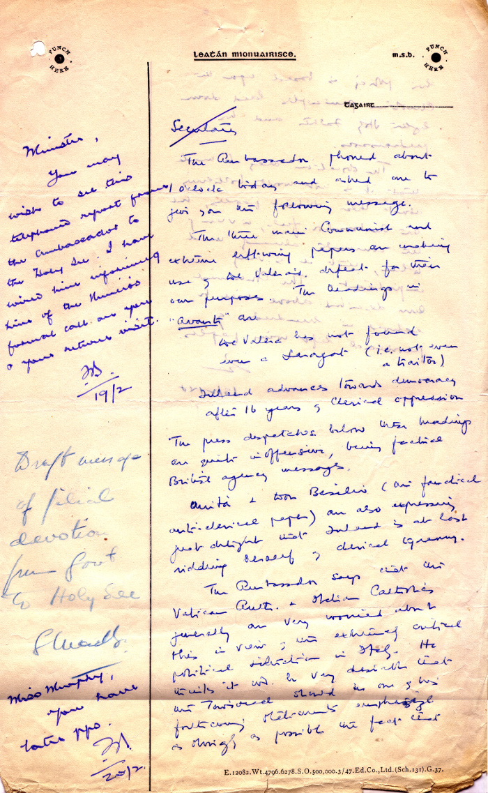Facsimile reproduction of an exchange of minutes between Sheila Murphy, Frederick H. Boland and Seán MacBride